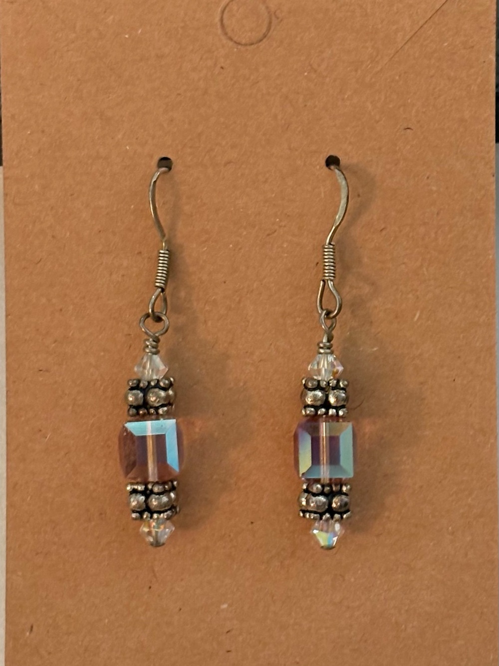Iridescent Cube Crystal Drop Earrings with Silver Accents
